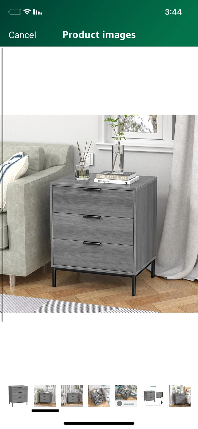 Grey 3-Drawer Nightstand - photo 2