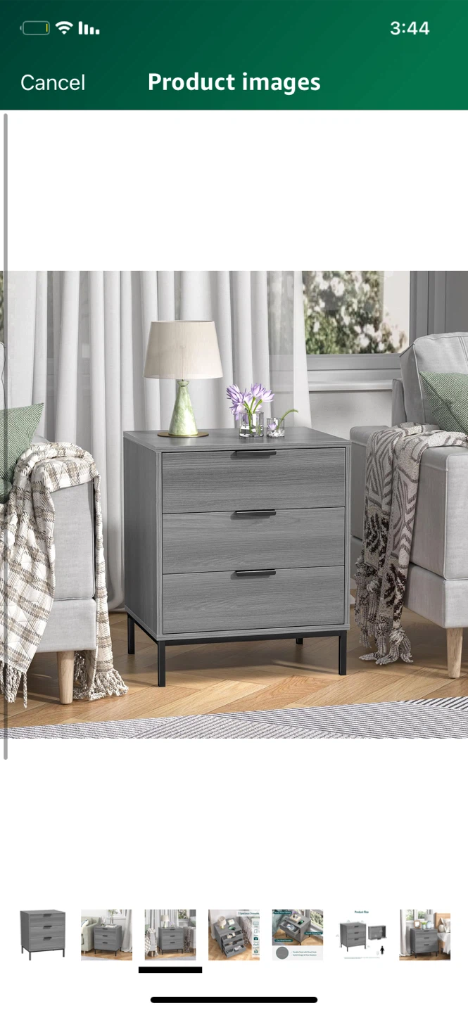 Grey 3-Drawer Nightstand - photo 5