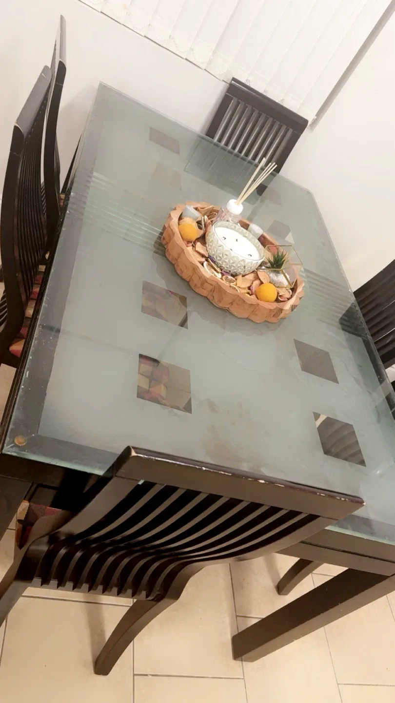 Glass Top Dining Table with 6 Chairs