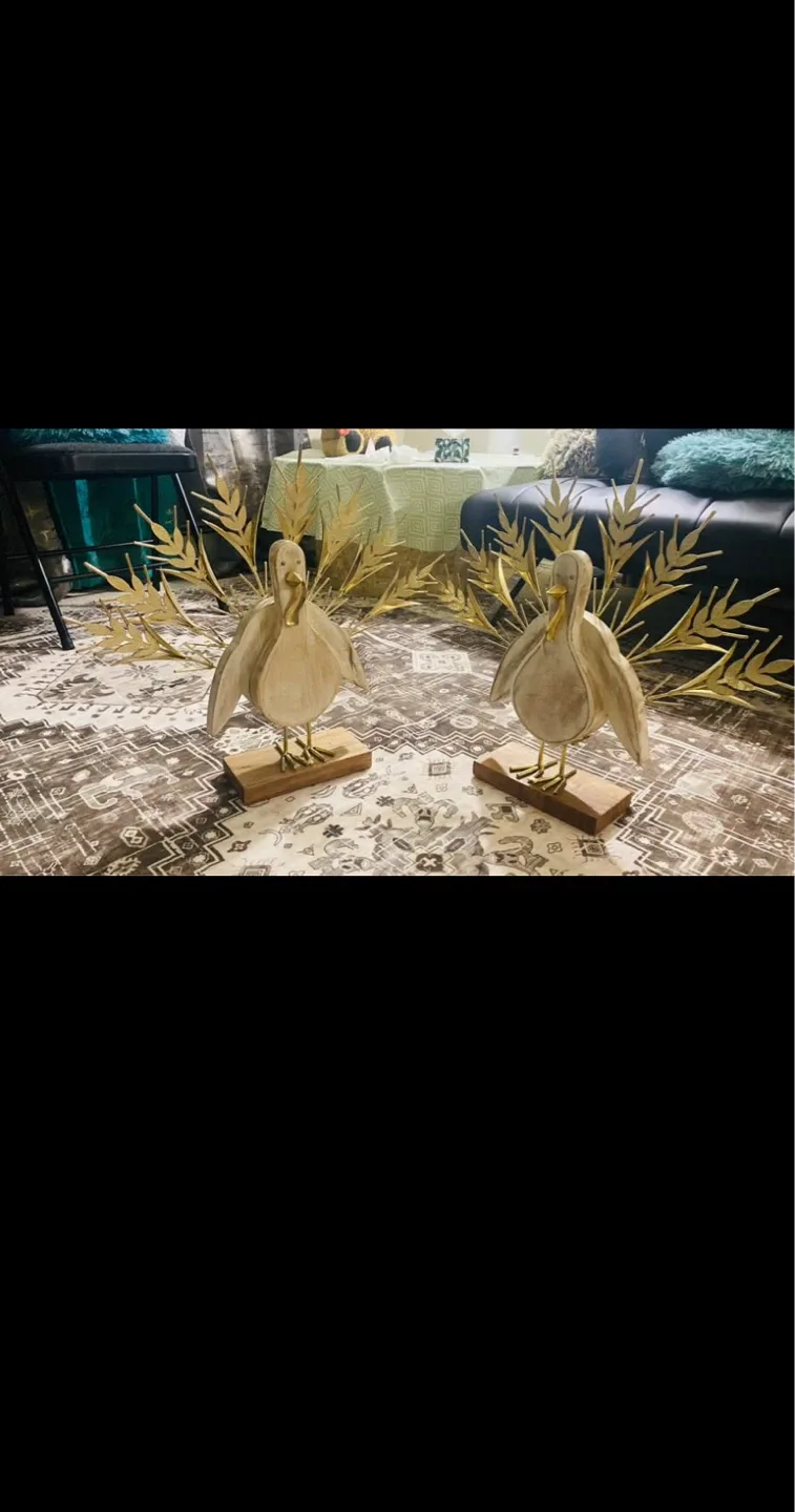 Decorative Peacock Sculptures - Set of 2