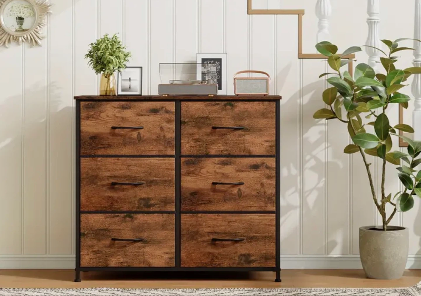6-Drawer Brown Wood Grain Dresser - photo 2