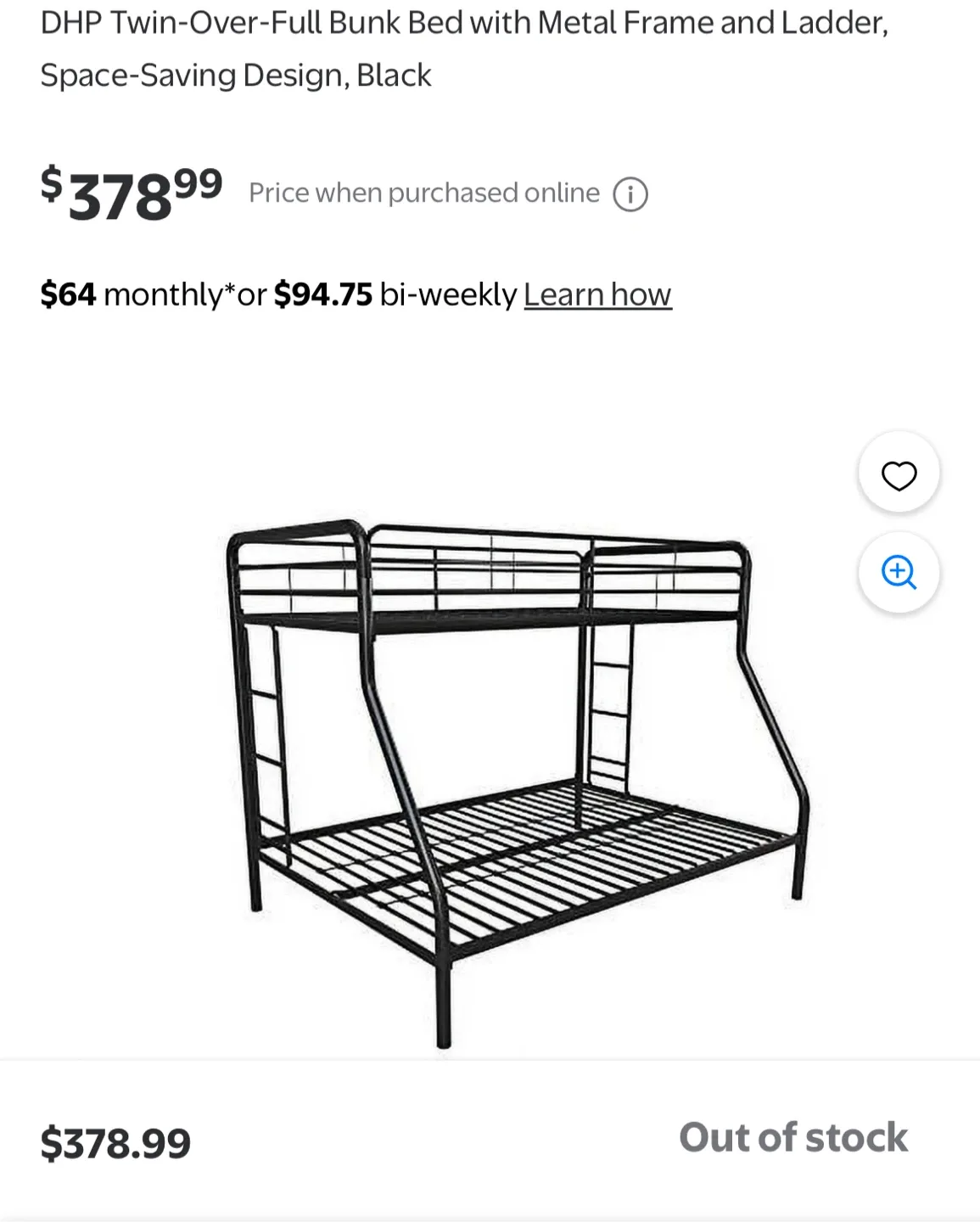 DHP Black Metal Bunk Bed Frame