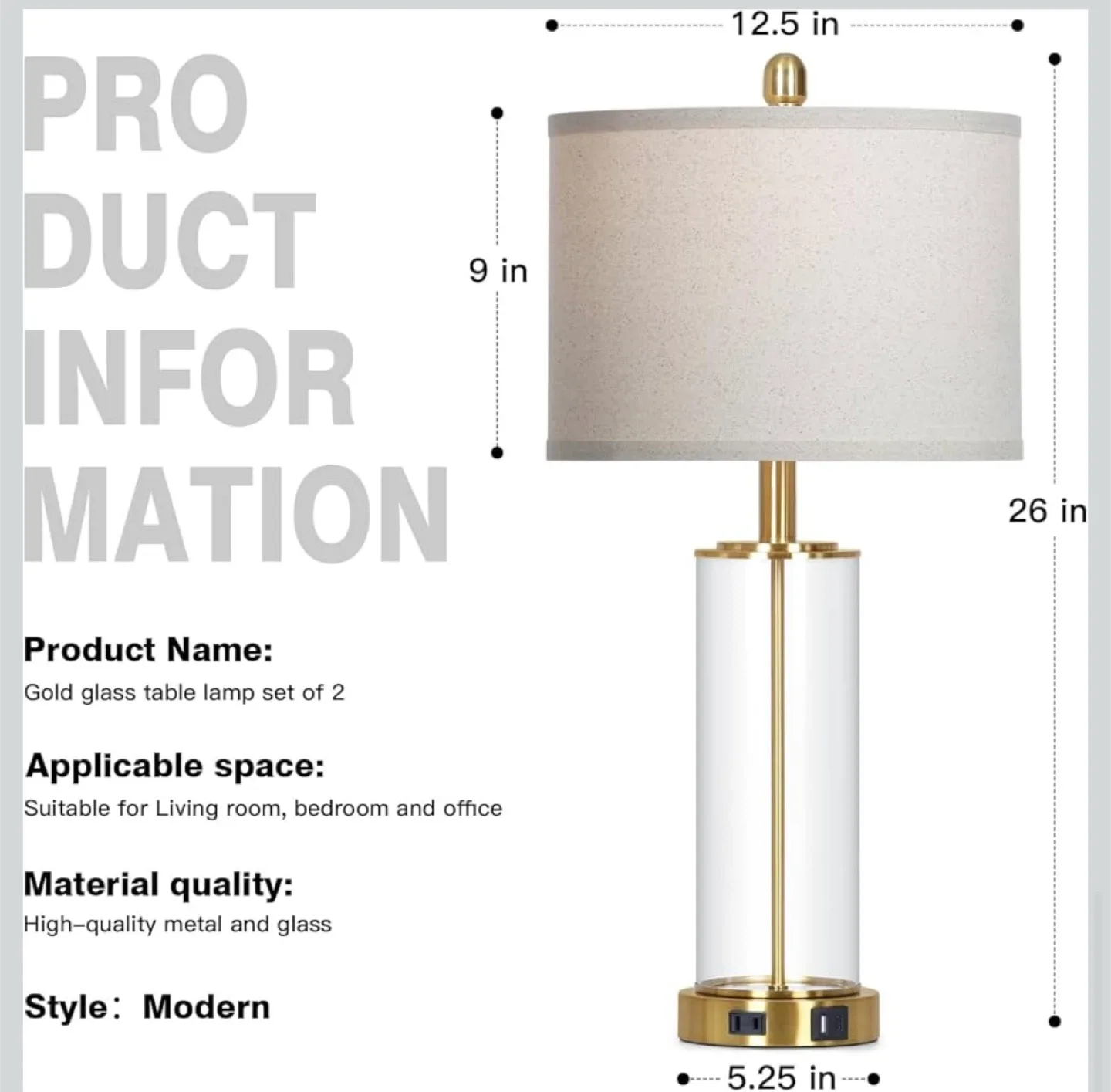 Table Lamps with USB Ports - Set of 2 image indicator(7)