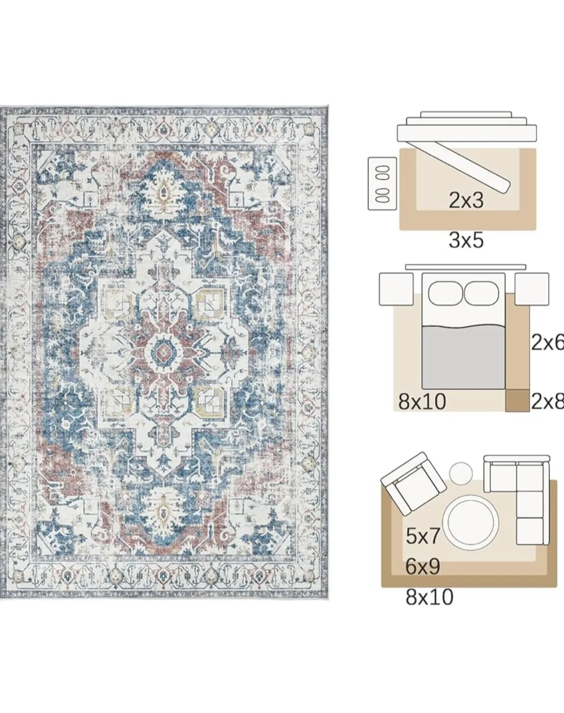 jinchan Area Rug 8x10 Washable Vintage Rug image indicator(3)