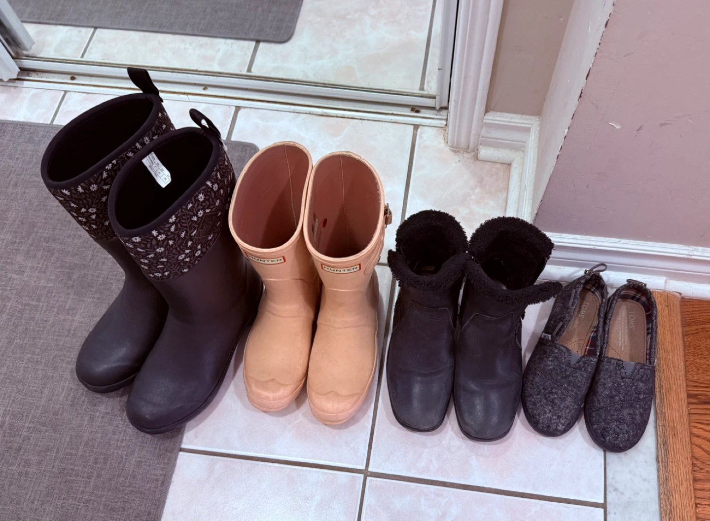 Hunter, Muck Boots, Blondo, Tom’s in various sizes
