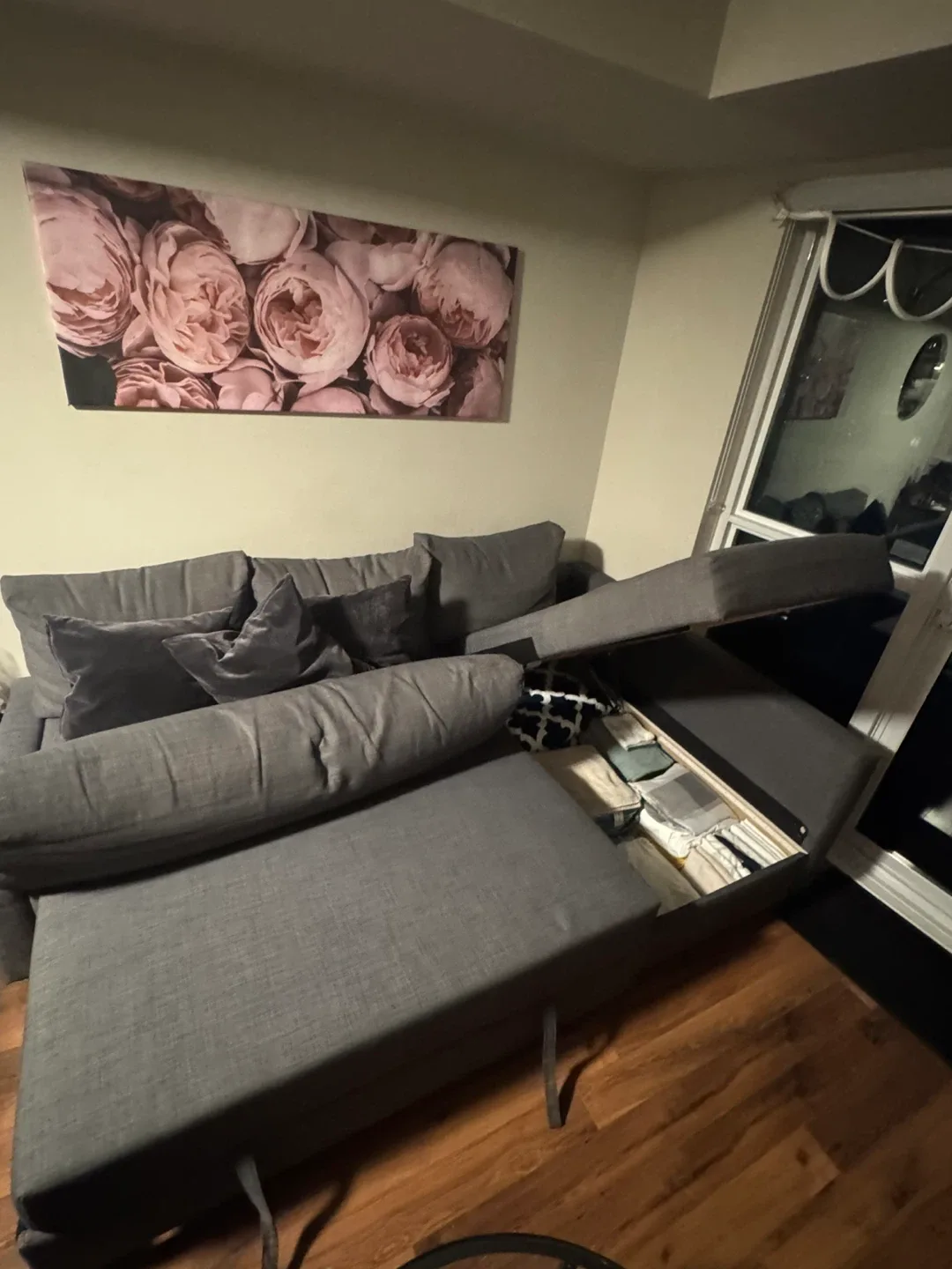 Dark Grey Ikea Sectional Sofa-Bed with Storage image indicator(2)