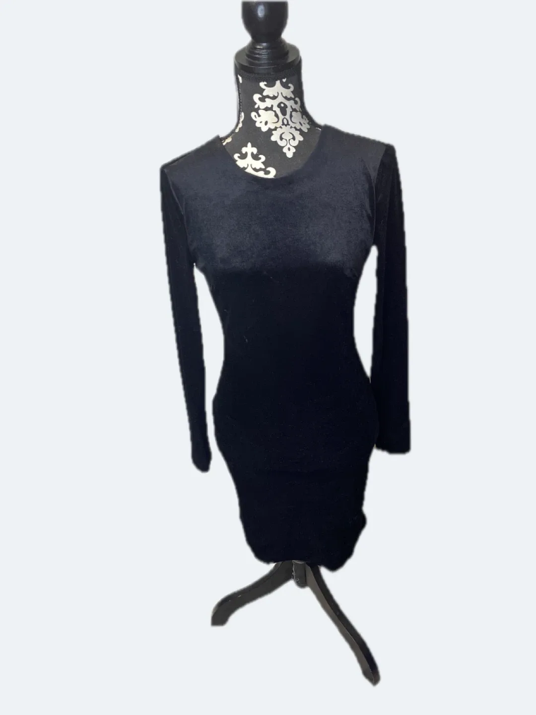 Guess Black Velvet Long Sleeve Dress