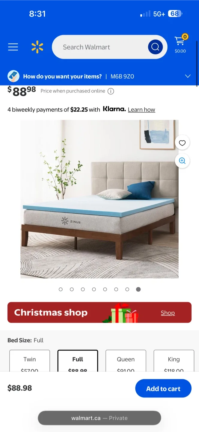 Zinus 2in Gel Memory Foam Mattress Topper - Full