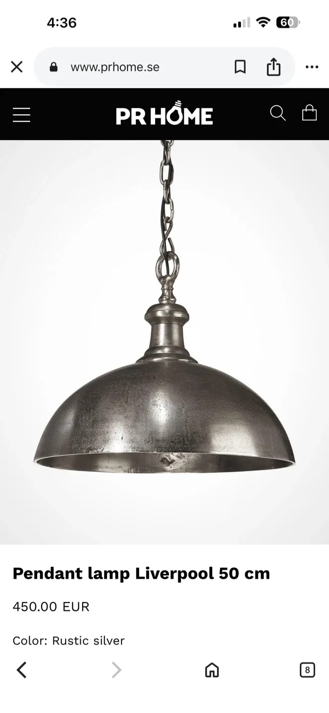 PR Home Liverpool Pendant Lamp - Rustic Silver