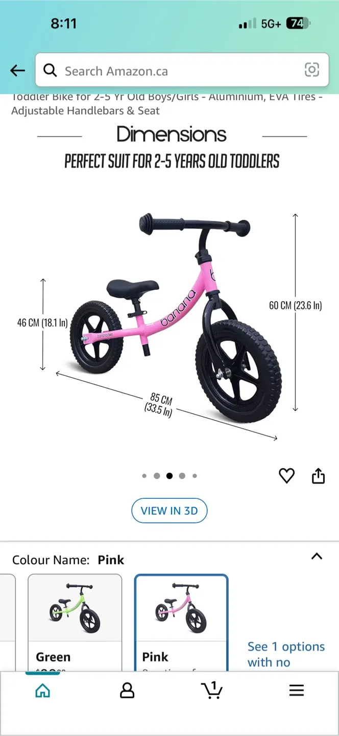 Banana Balance Bike - Pink, Ages 2-5