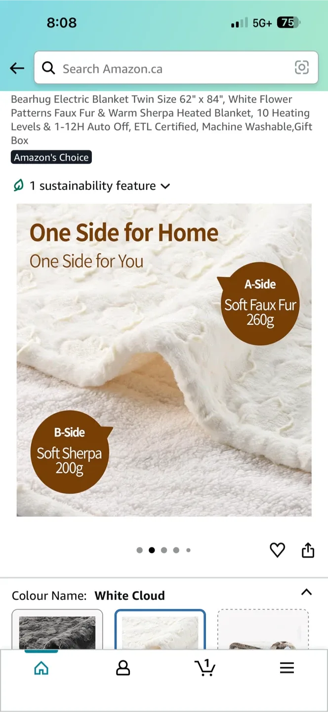 Bearhug Electric Blanket Twin Size - White Cloud image indicator(2)