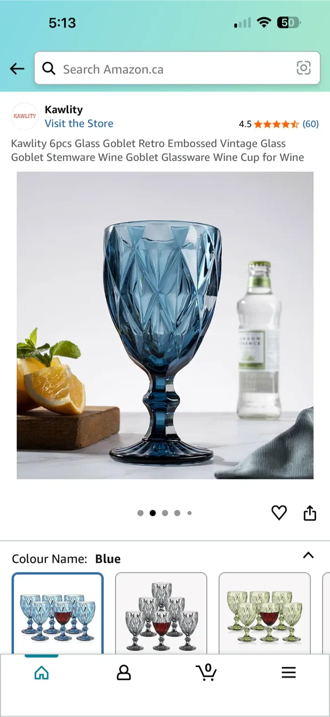 Kawlity 6pcs Blue Glass Goblets - New in Box image indicator(2)