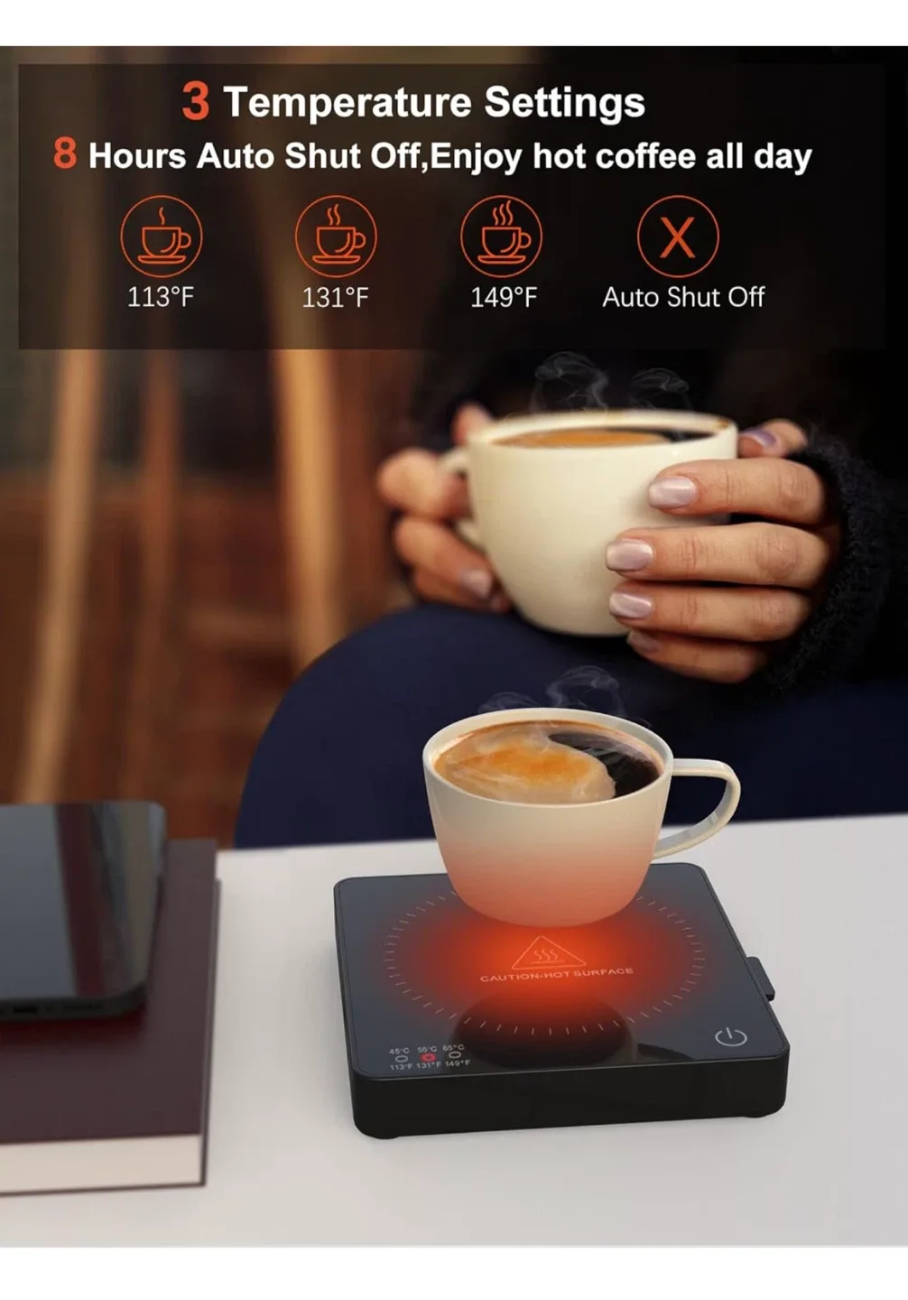 Coffee Mug Warmer with 15W Fast Wireless Charger image indicator(3)