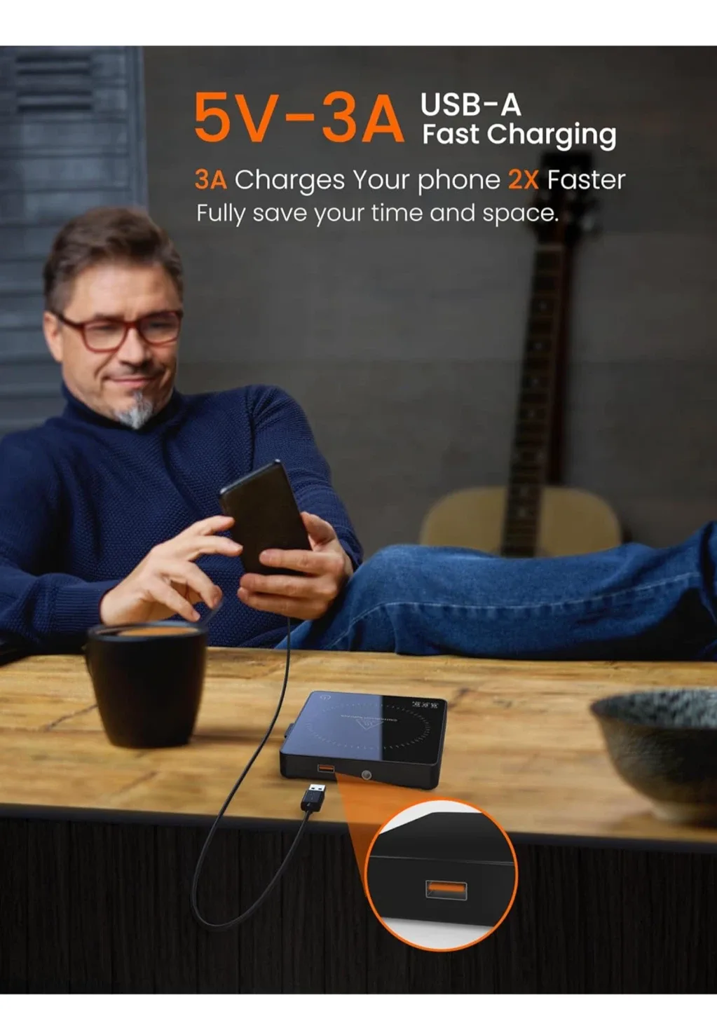 Coffee Mug Warmer with 15W Fast Wireless Charger image indicator(6)