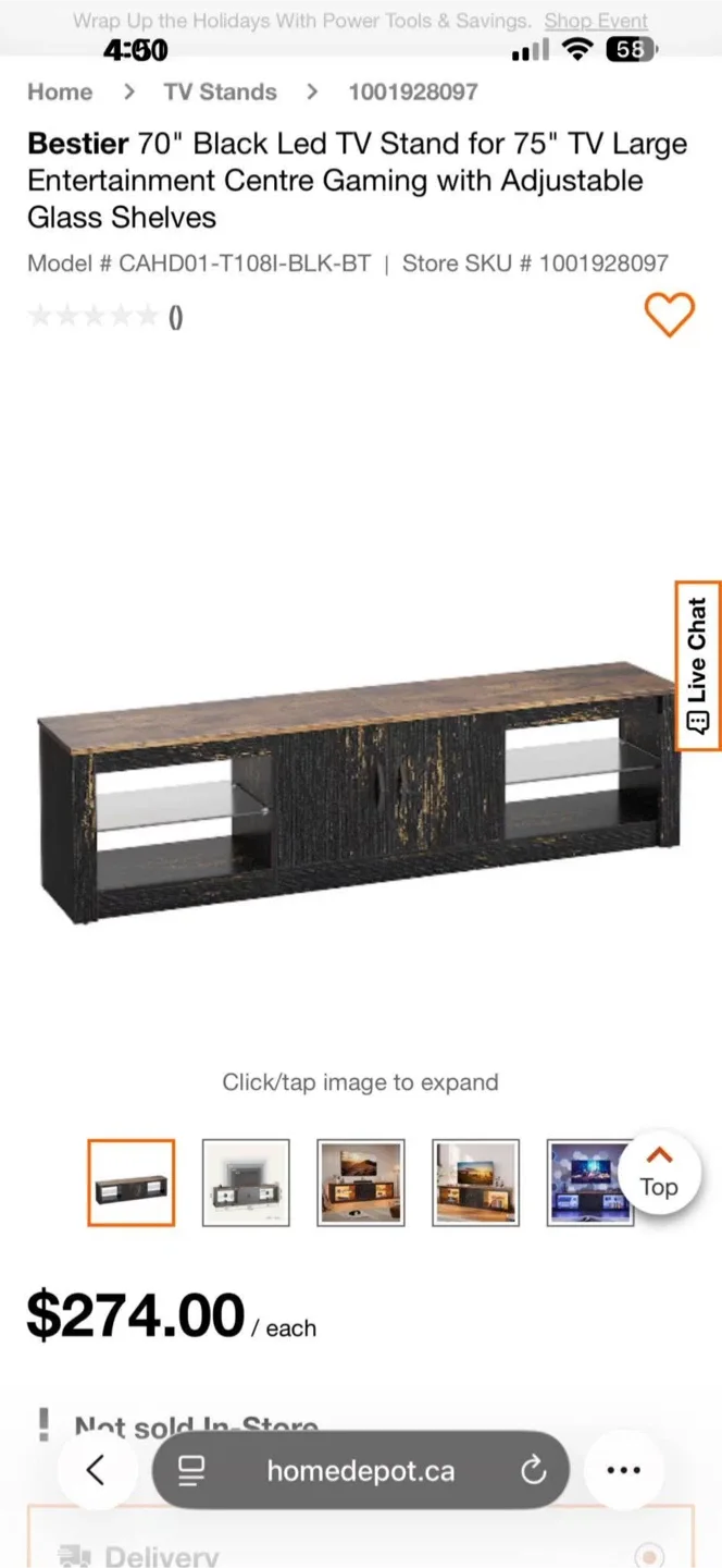 Bestier 70" Black Led TV Stand - New in Box image indicator(4)