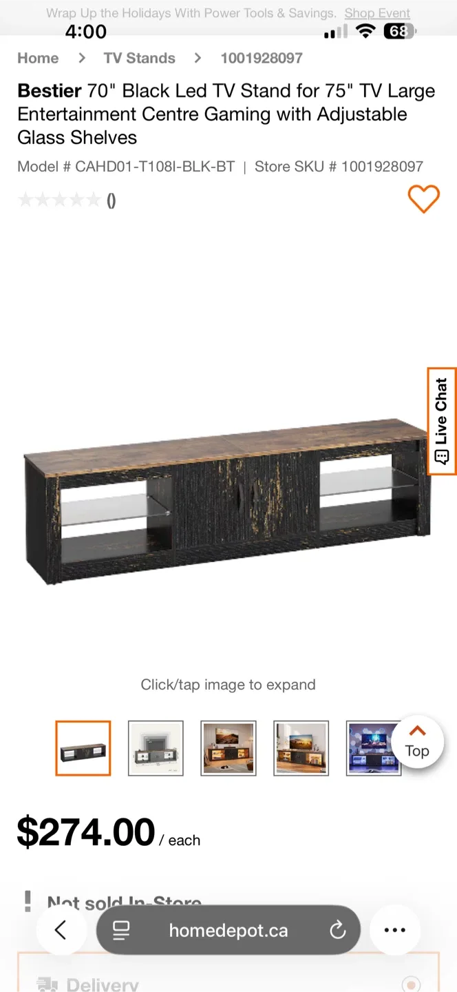 Bestier 70" Black Led TV Stand - New in Box