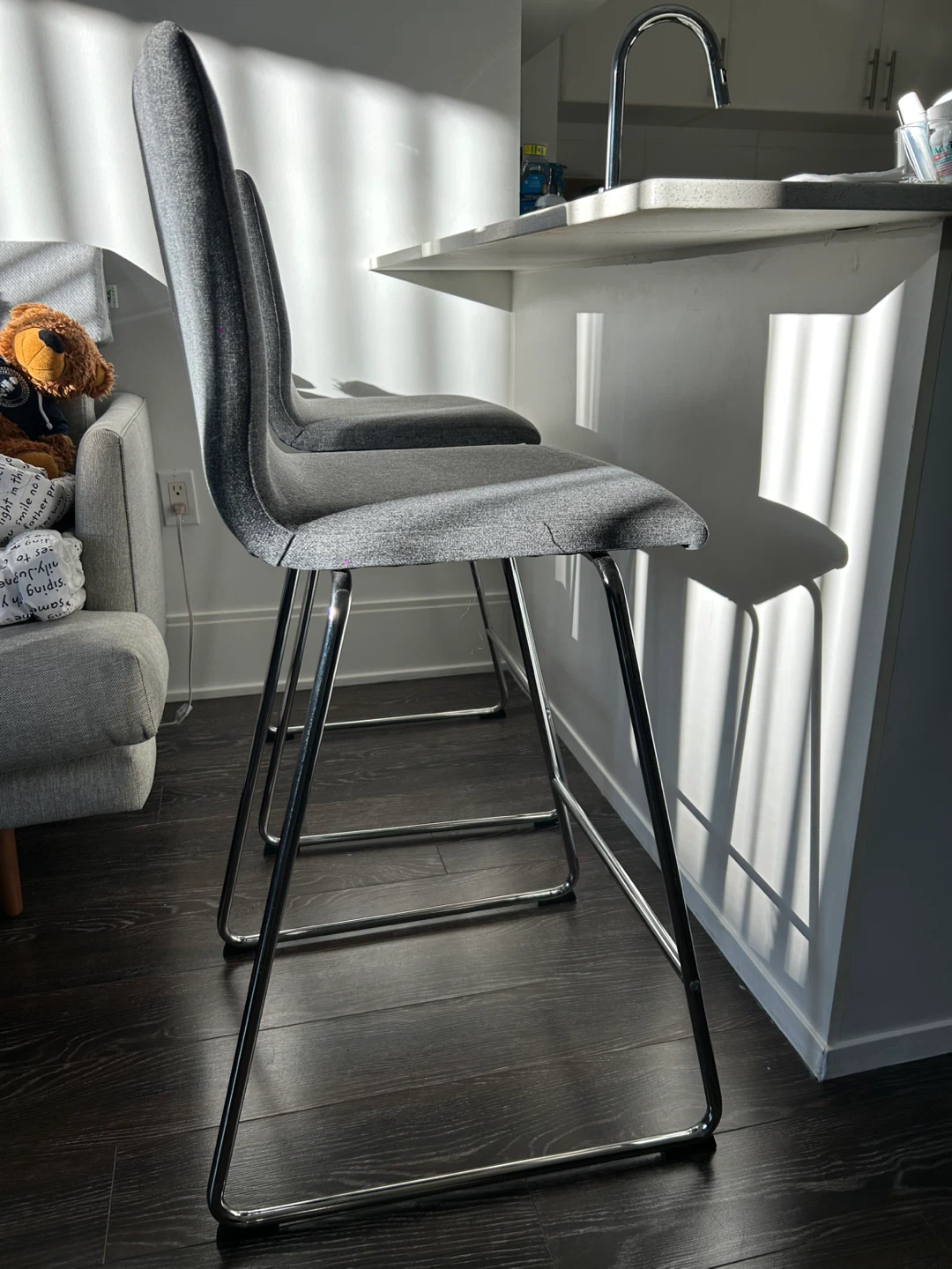 Grey Upholstered Bar Stools set of 2 - photo 2