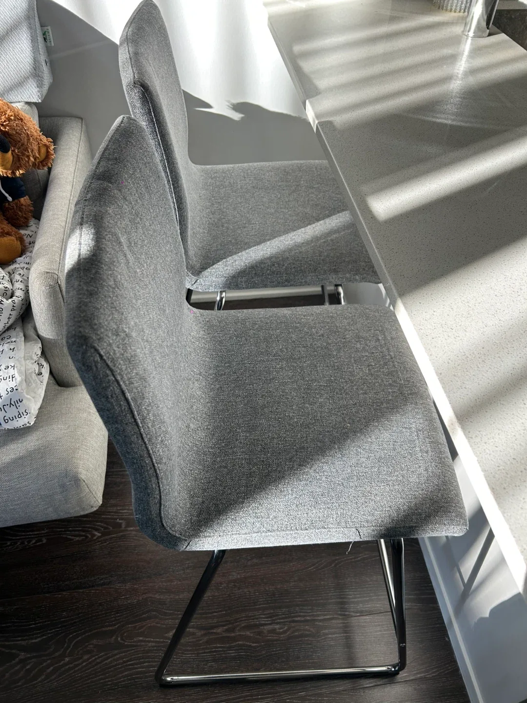 Grey Upholstered Bar Stools set of 2