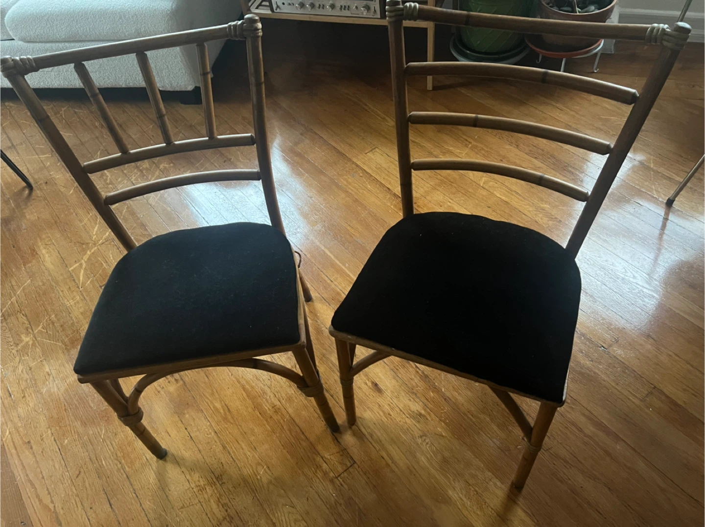 Set of 2 Bamboo Chairs with Black Velvet Seats - photo 2