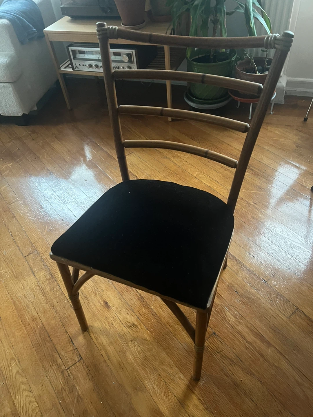 Set of 2 Bamboo Chairs with Black Velvet Seats