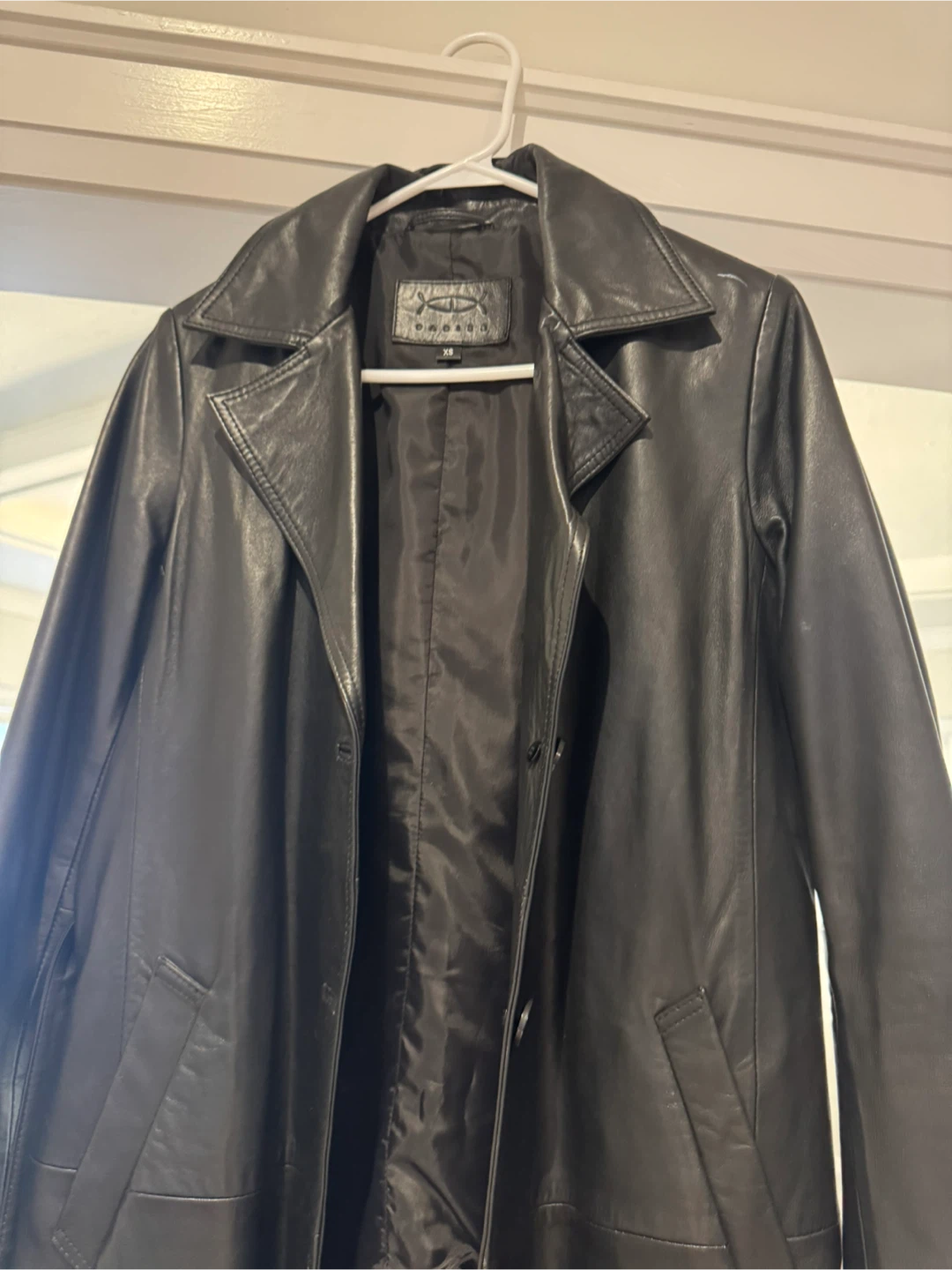Danier Black Leather Trench Coat - Size S/XS