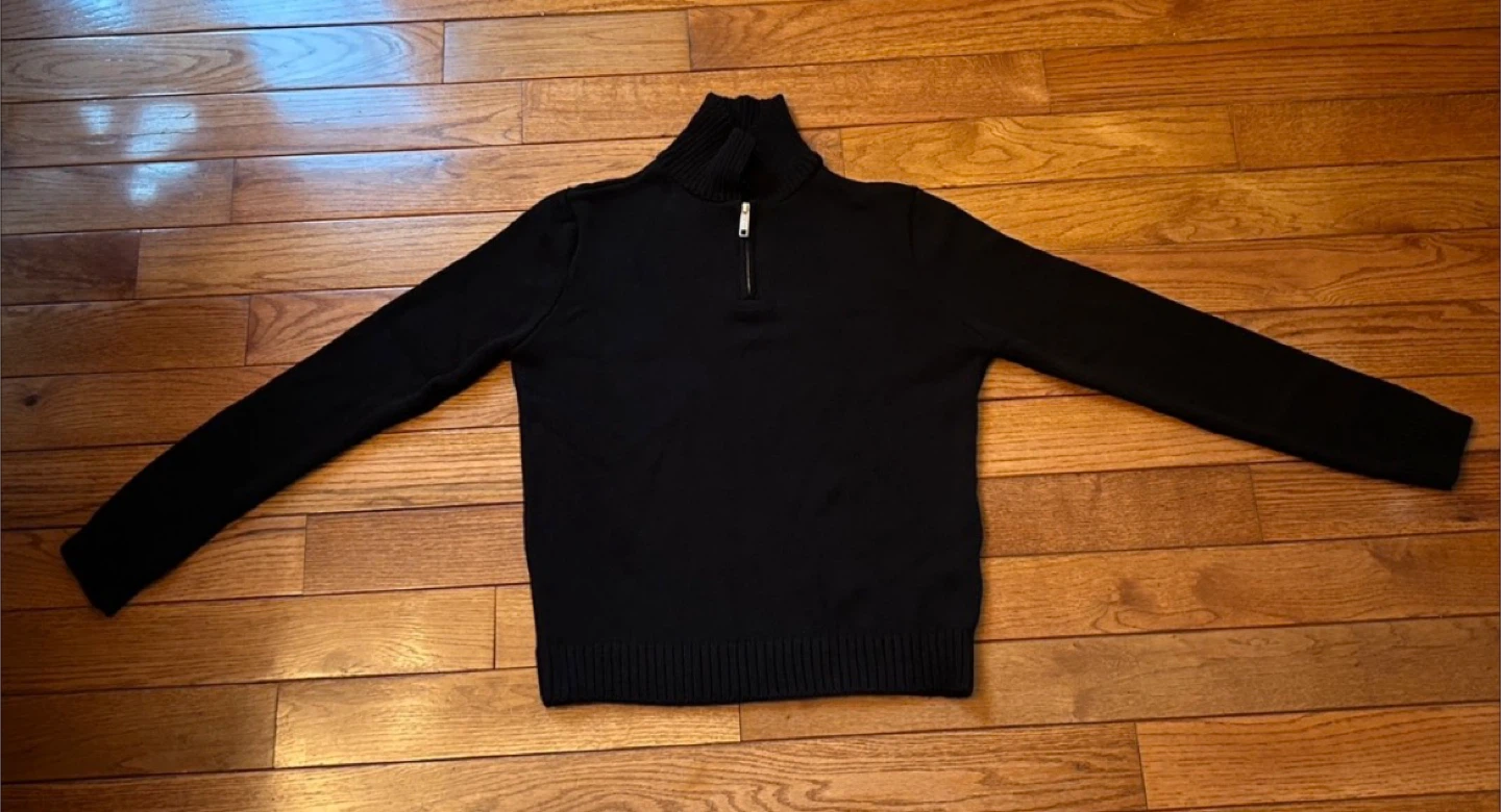 MAN Black Ribbed Zip Neck Top - Size S