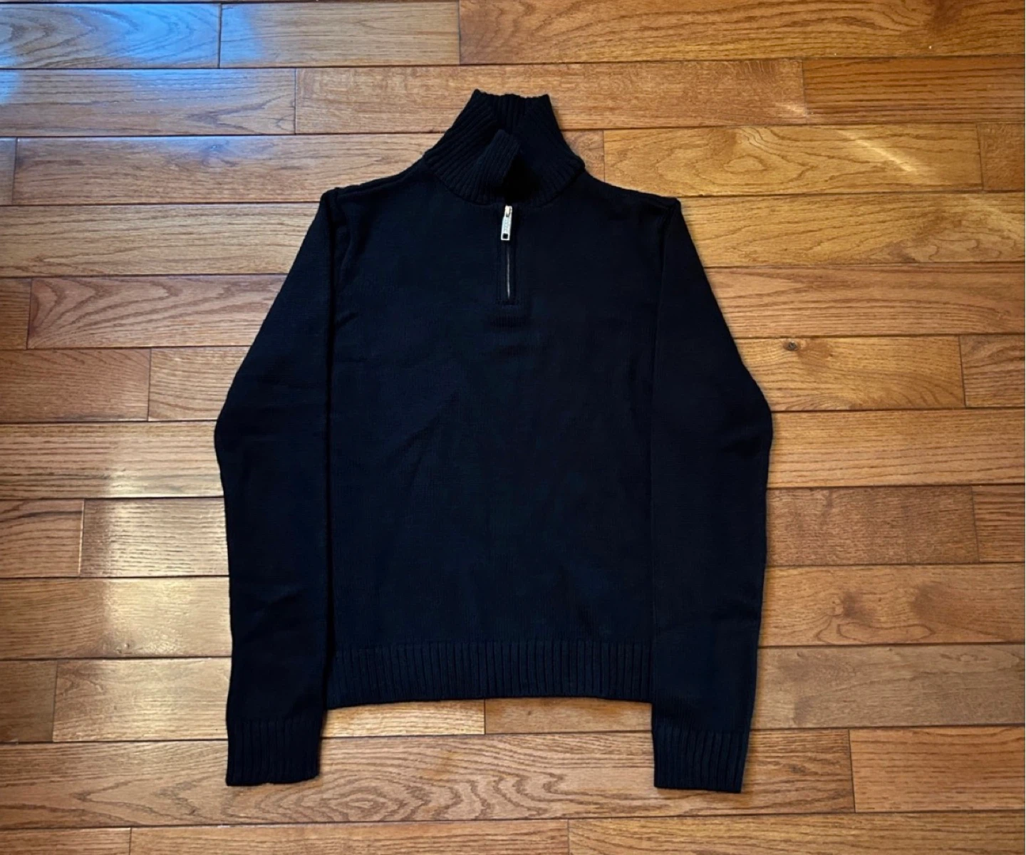 MAN Black Ribbed Zip Neck Top - Size S - photo 4