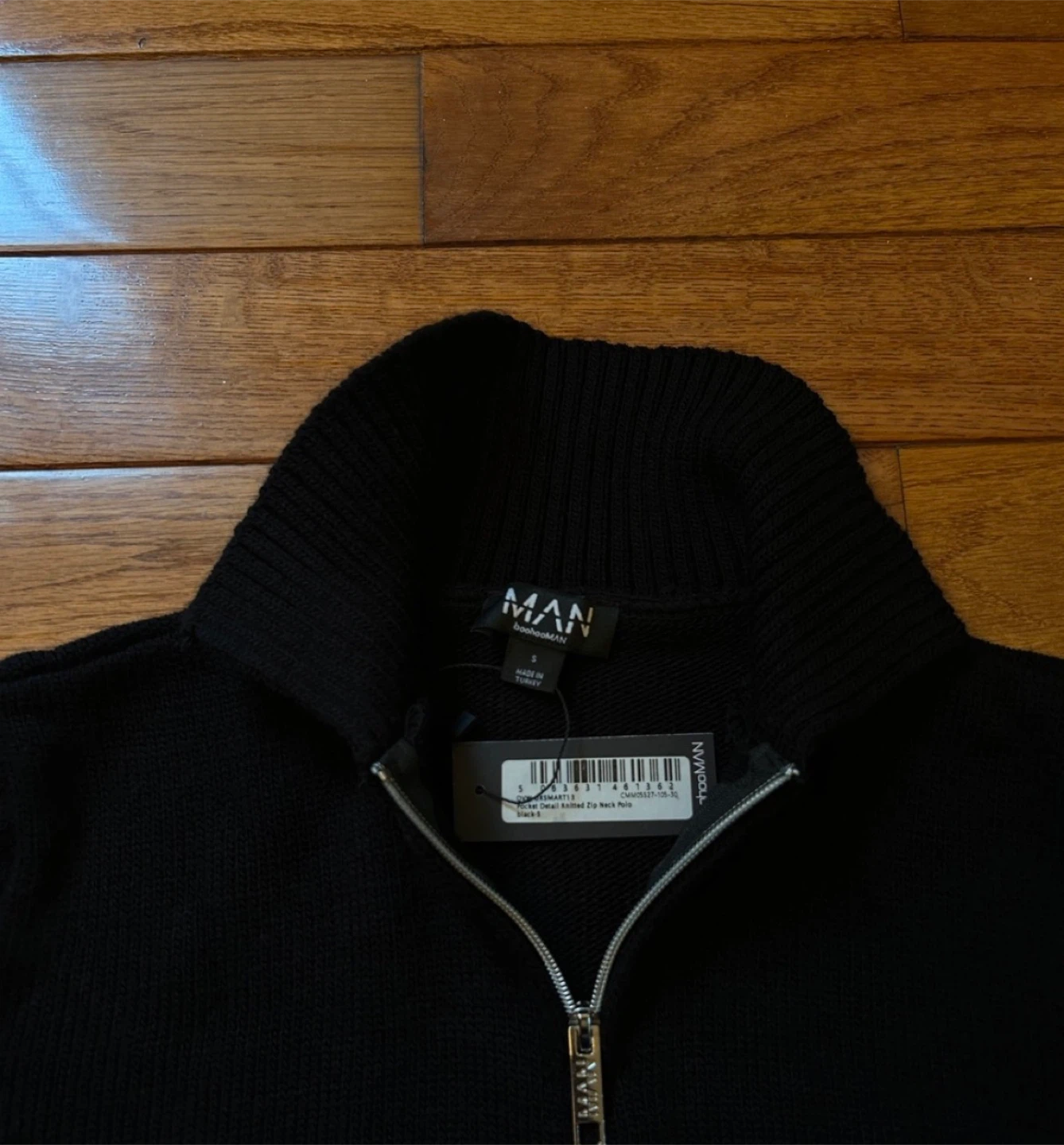 MAN Black Ribbed Zip Neck Top - Size S - photo 2
