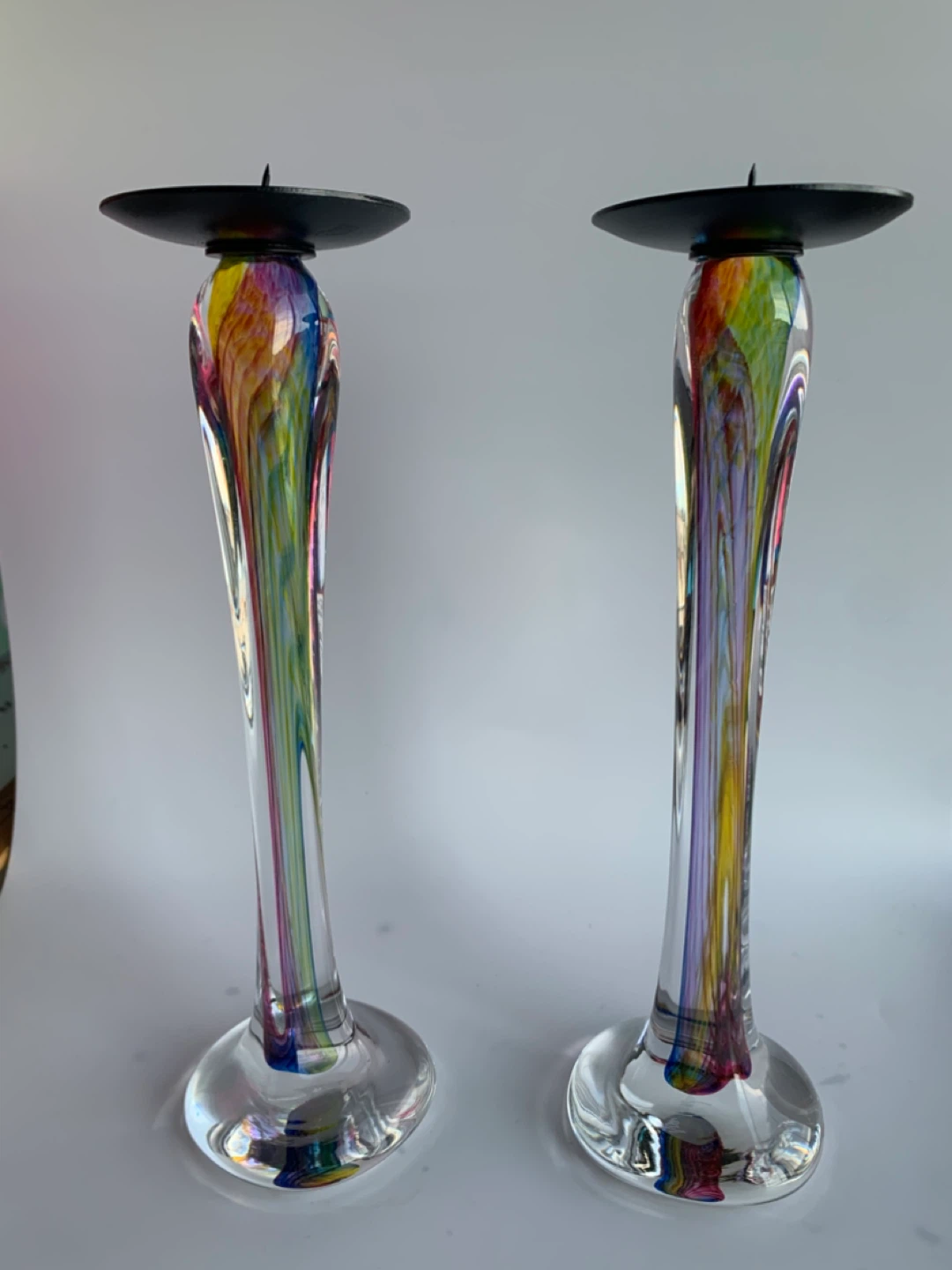 Pair of Jan Benda Glass Candlestick Holders