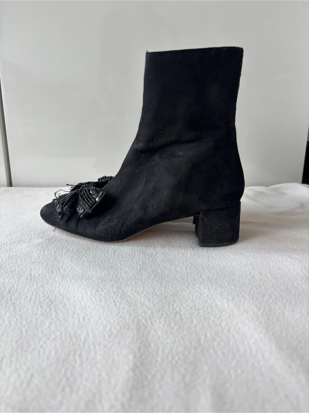 Zara Faux Suede Ankle Boots with Bow Detail