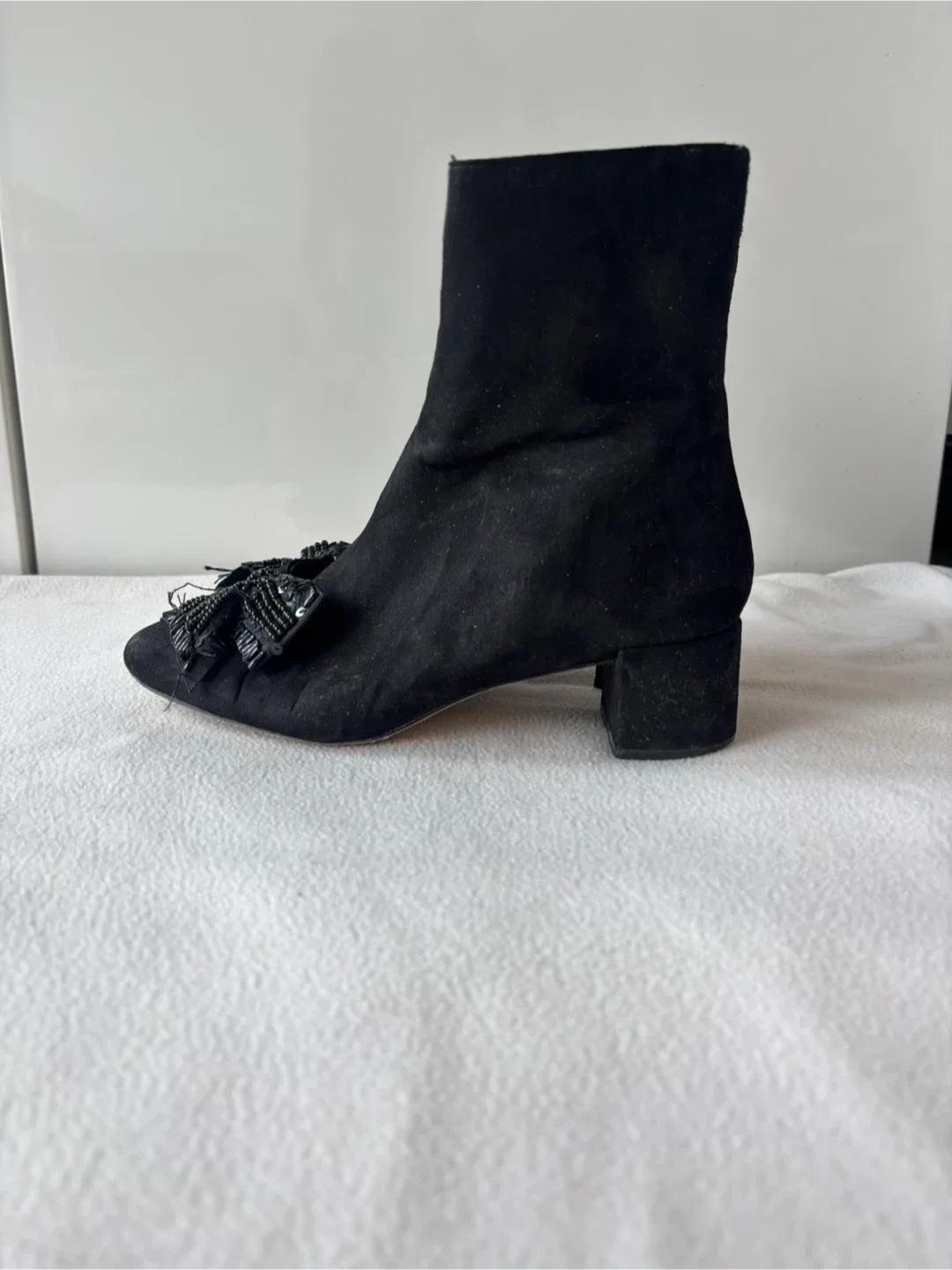 Zara Faux Suede Ankle Boots with Bow Detail