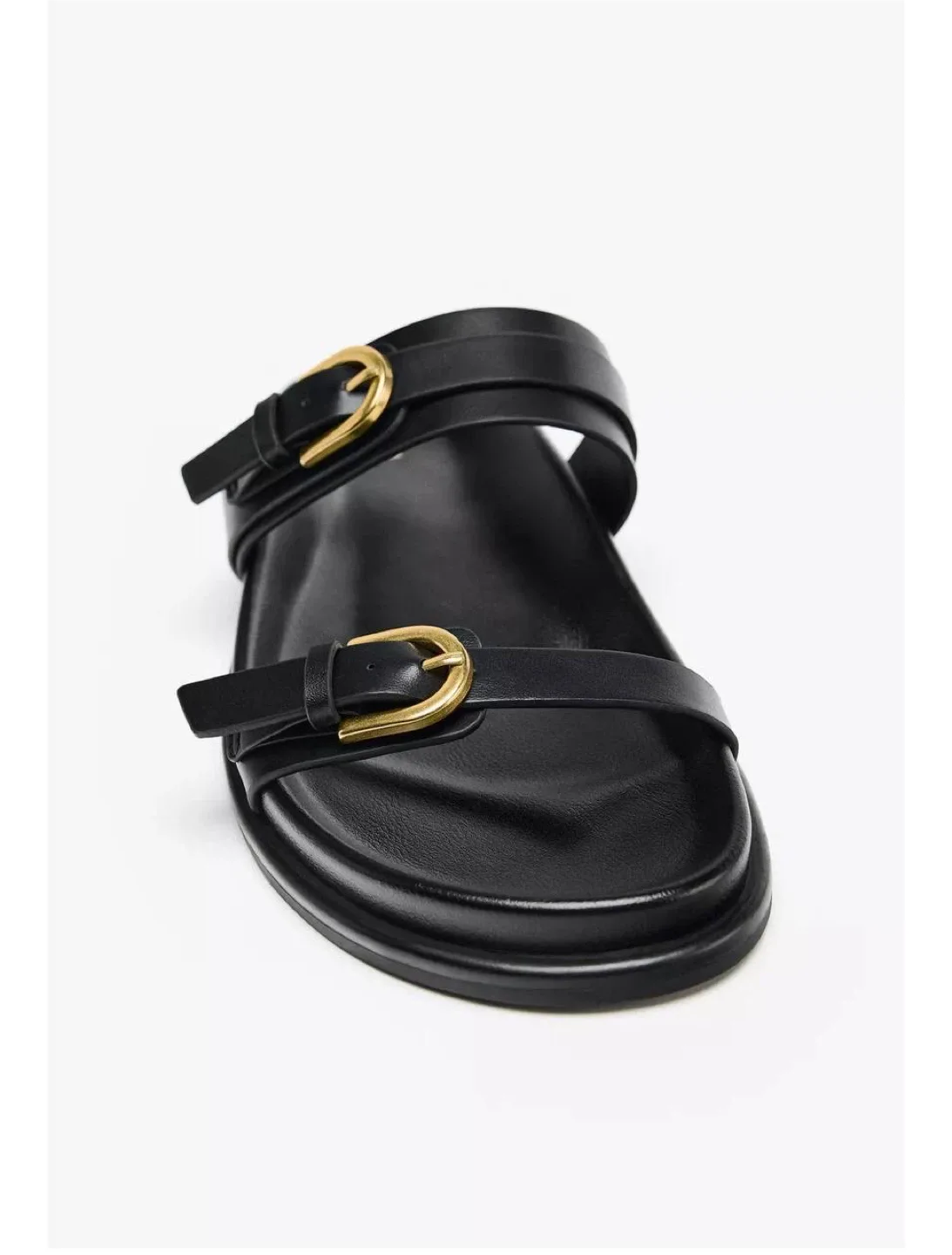Zara Black Leather Buckle Sandals - Size 11 image indicator(2)
