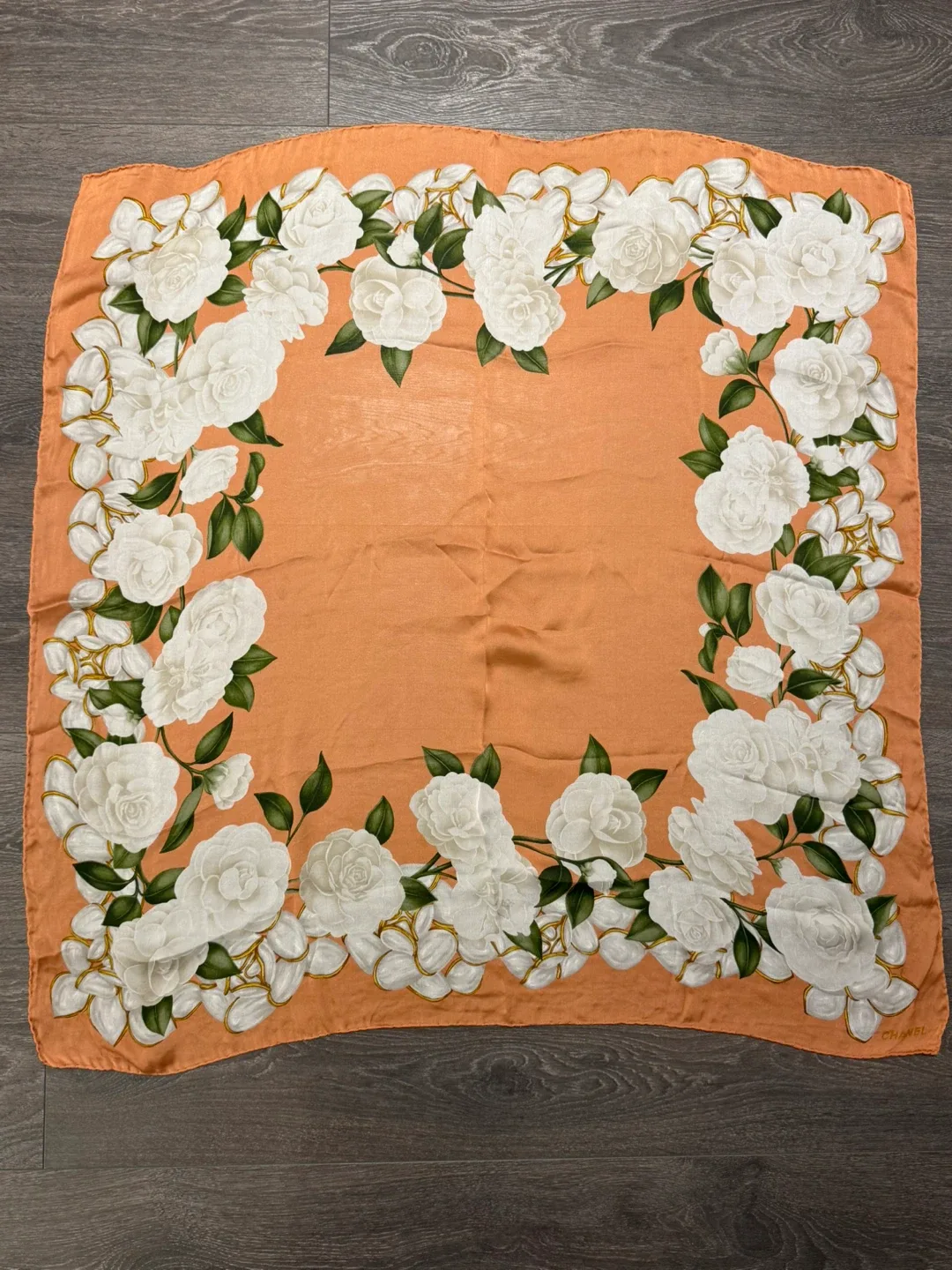 Authentic Chanel Silk Scarf with Floral Design