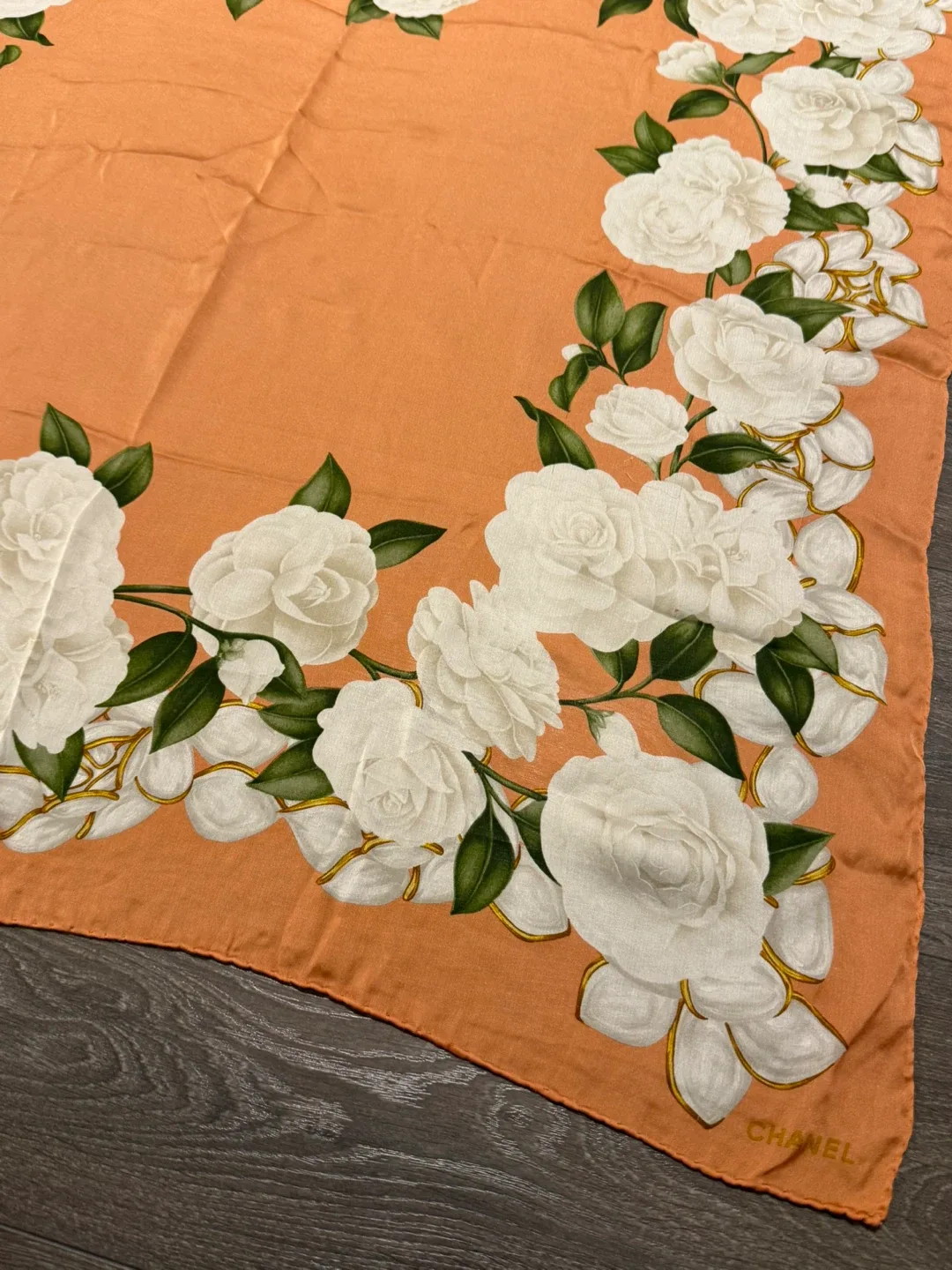 Authentic Chanel Silk Scarf with Floral Design image indicator(2)