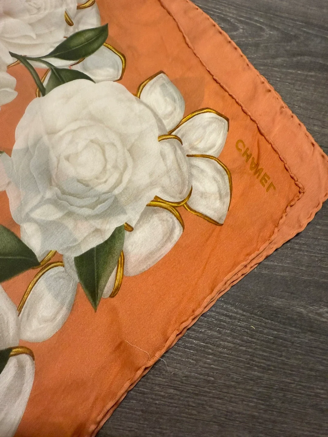 Authentic Chanel Silk Scarf with Floral Design image indicator(9)