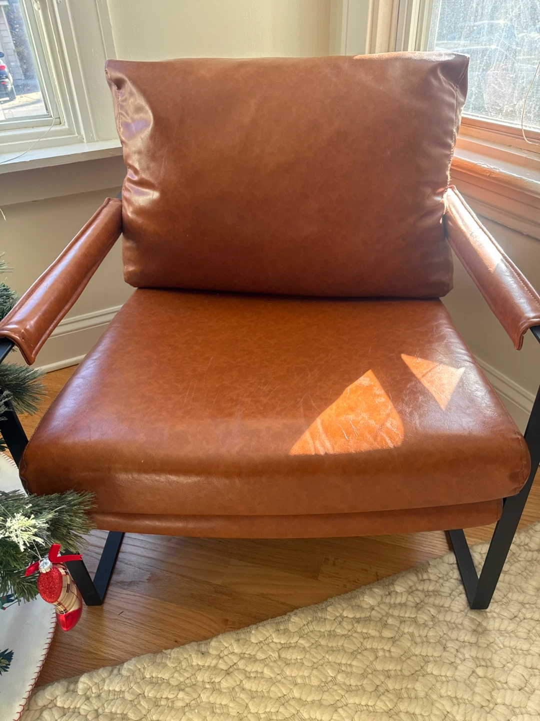 Pair of Brown Faux Leather Accent Chairs