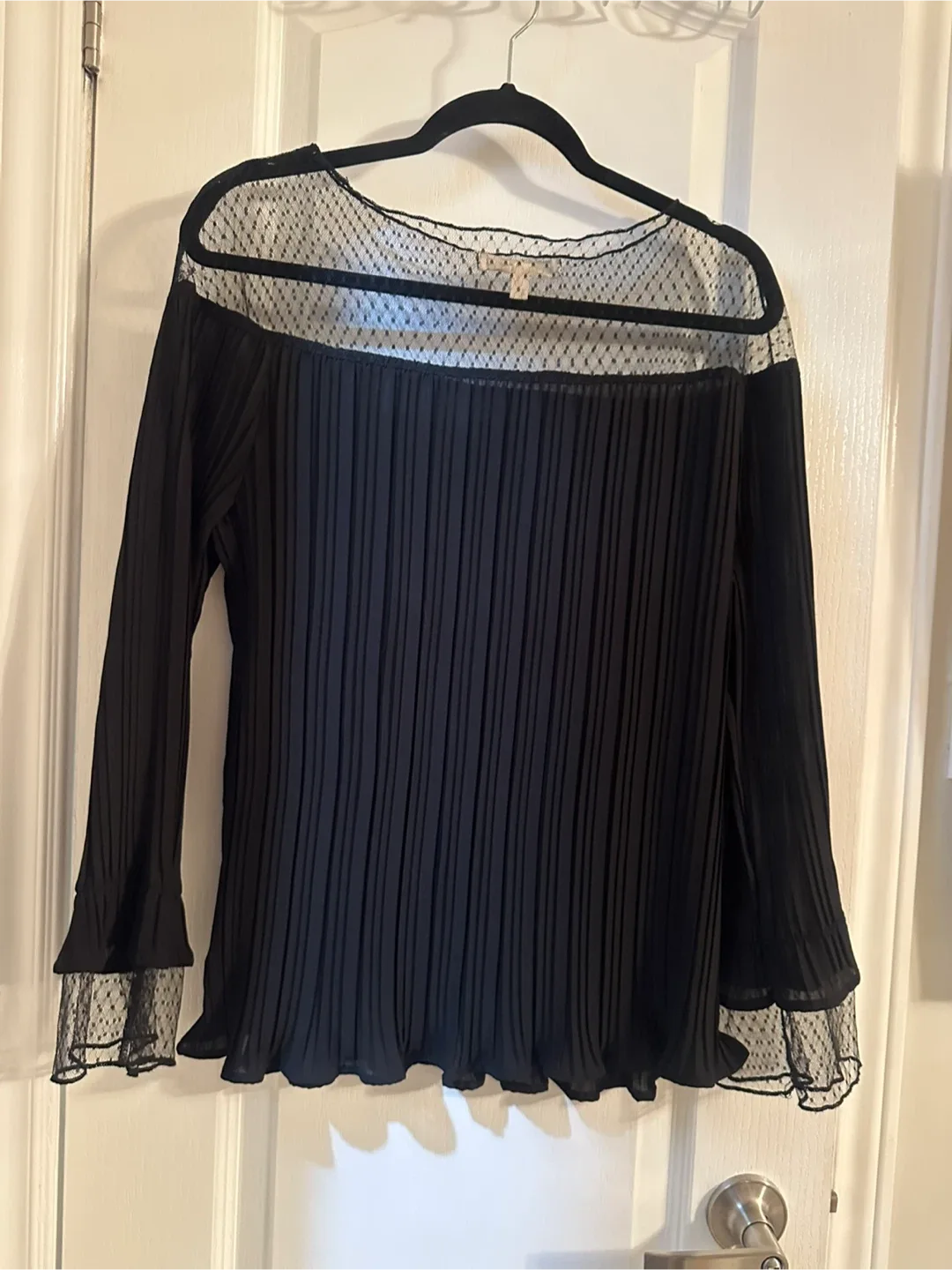 Black Pleated Blouse with Sheer Detail