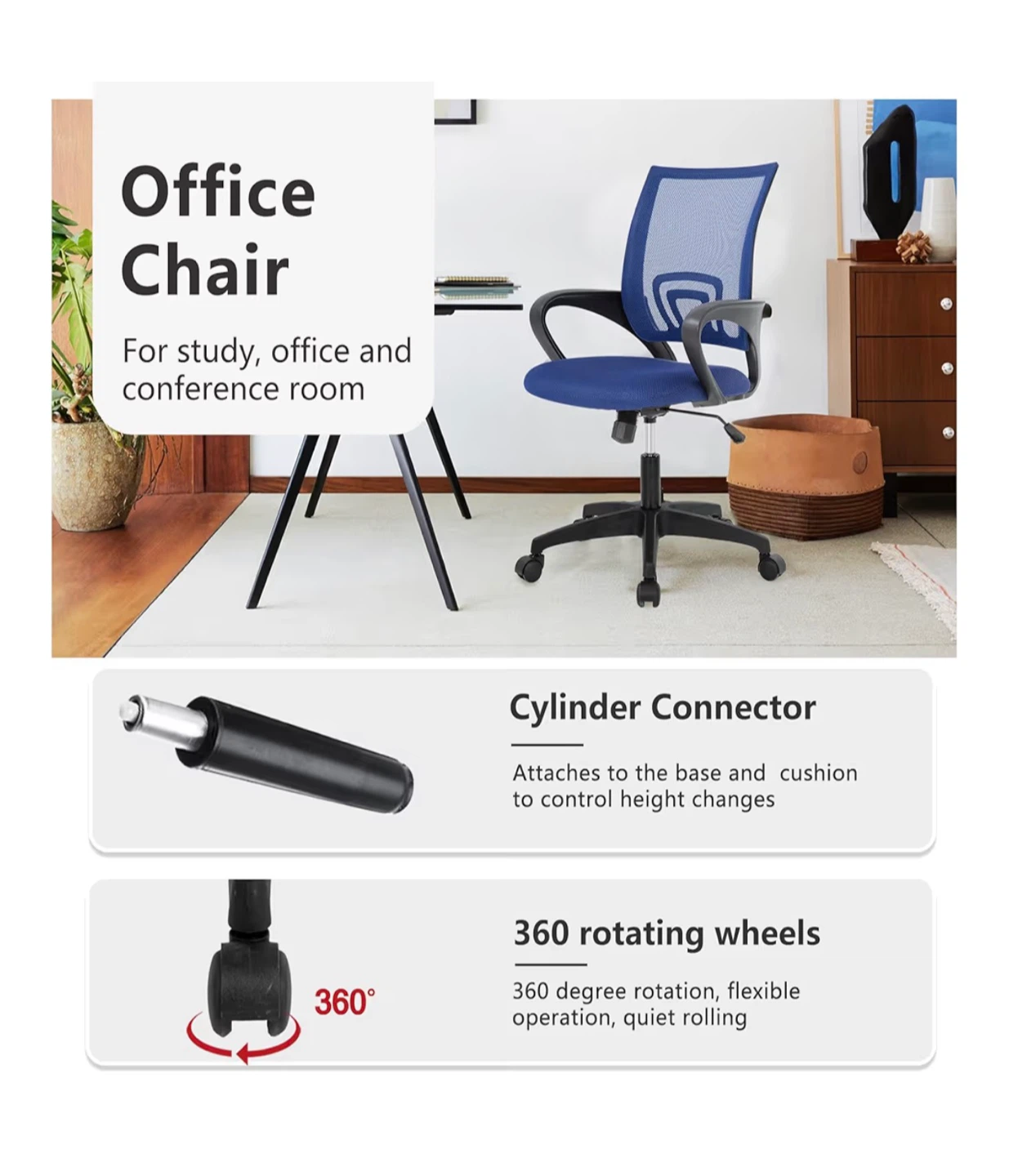 Blue Adjustable Office Chair - Lumbar Ergonomic Design - photo 2
