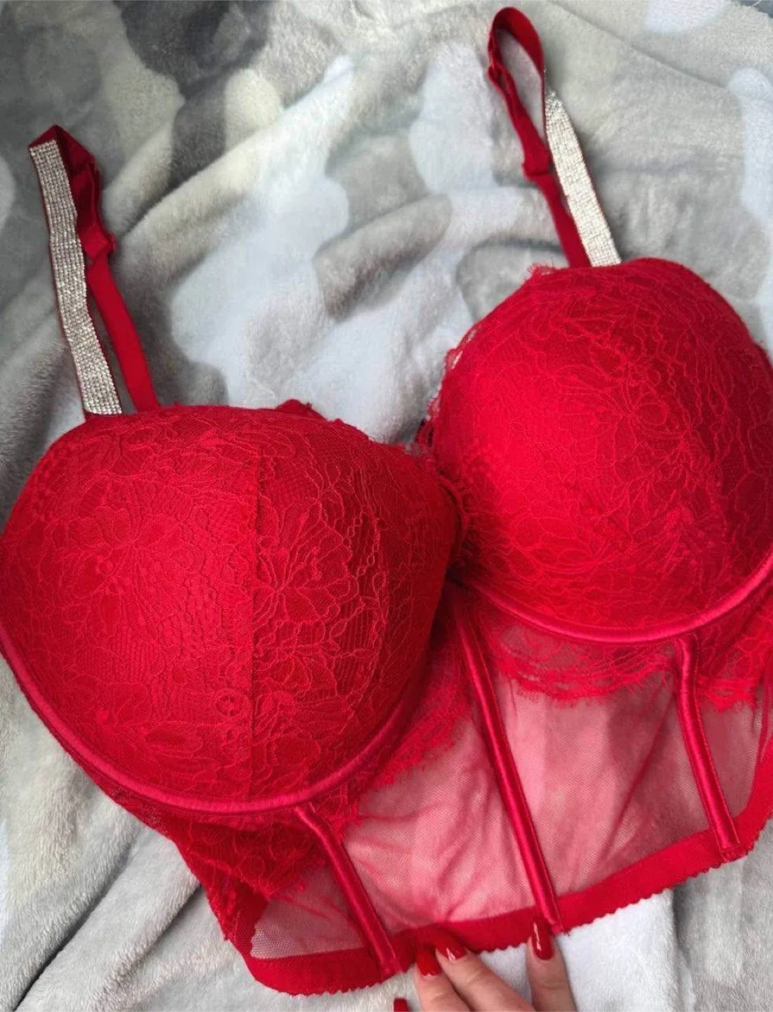 Victoria's Secret Red Lace Corset push up, 38 DD(E) thumbnail