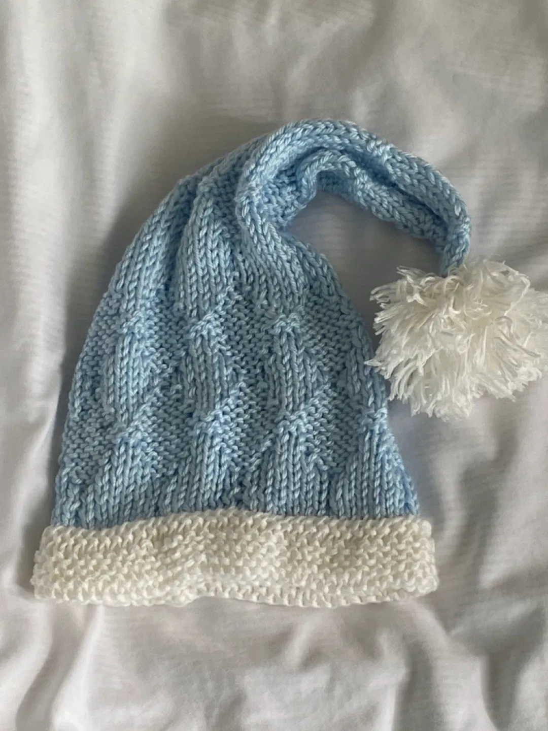 Hand-knitted Baby Blue Beanie with Pom-pom