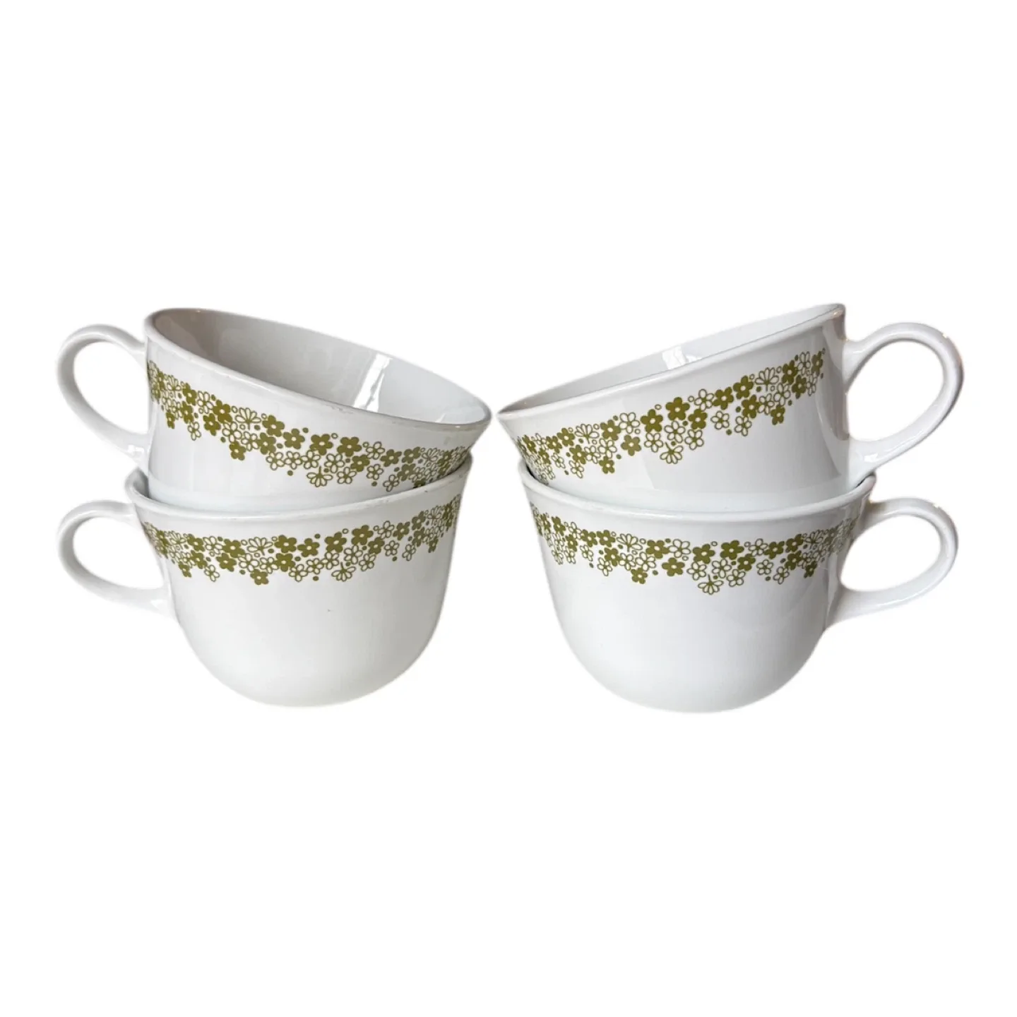 Corelle White Green Crazy Daisy Floral Tea Cup Mugs Set of 4 thumbnail