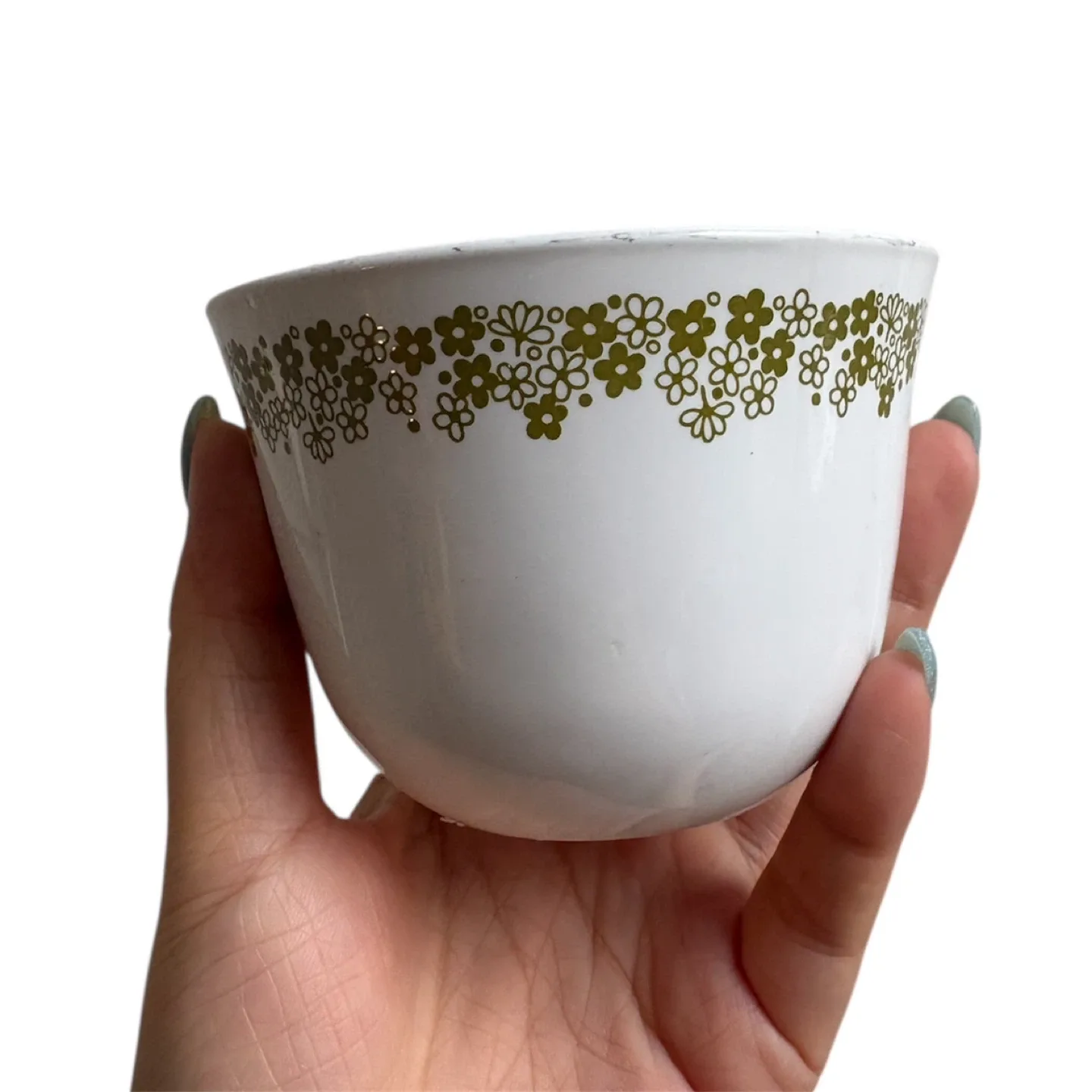 Corelle White Green Crazy Daisy Floral Tea Cup Mugs Set of 4 image indicator(4)