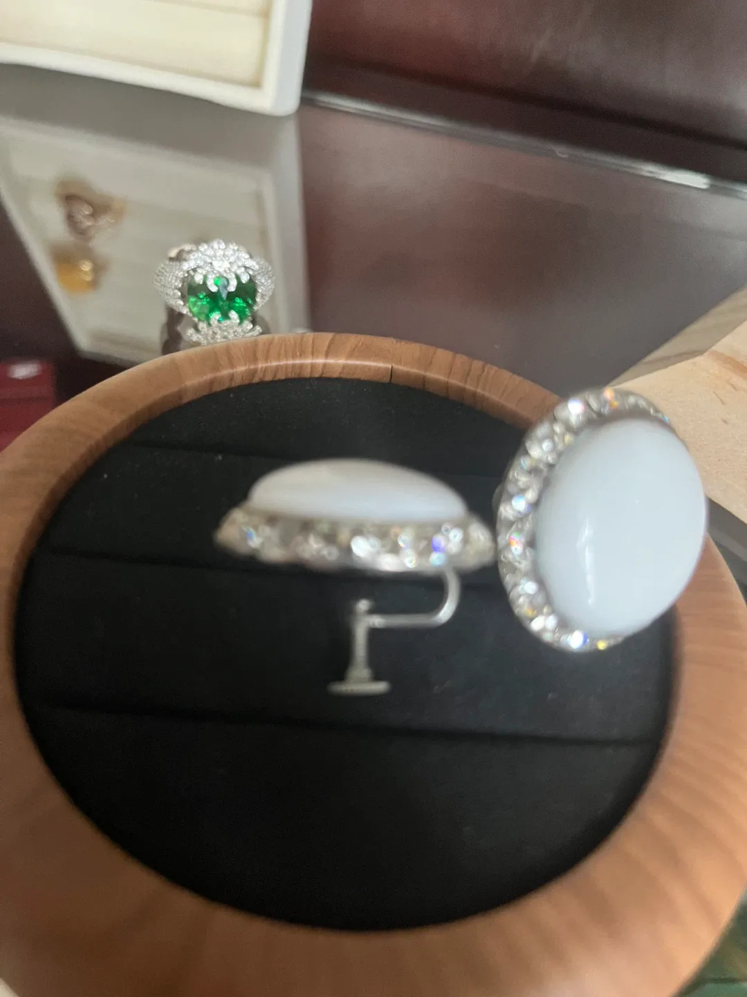 Vintage White Button Earrings with Rhinestones image indicator(4)