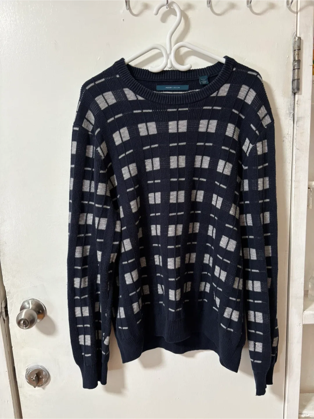 Perry Ellis Navy Patterned Sweater