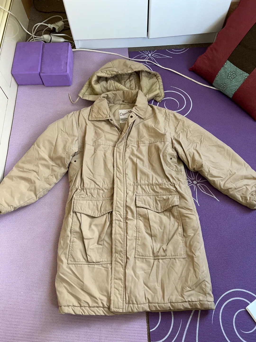 Clipper Mist Beige Hooded Jacket - Size M