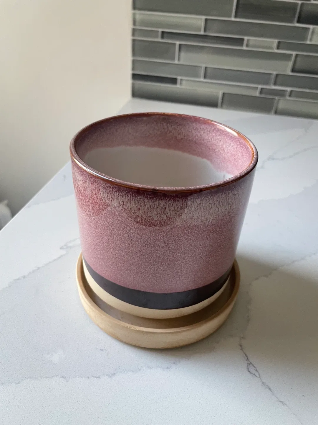 Mauve Ceramic Planter with Saucer