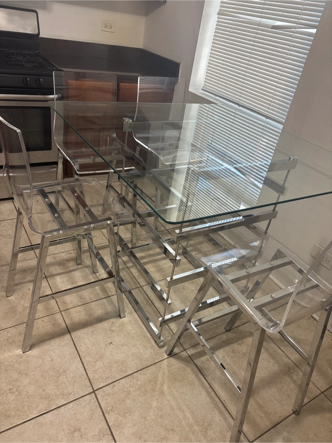 Glass Top Dining Table Set with 4 Chairs
