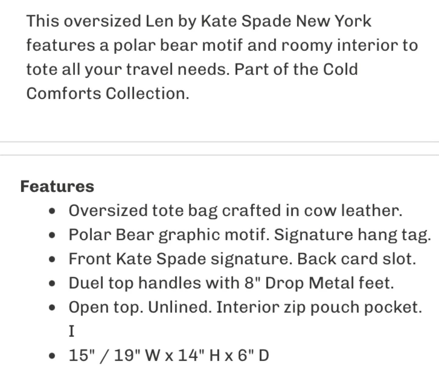 💙 New Kate Spade Len Polar Bear XL Tote Bag 💙 image indicator(3)