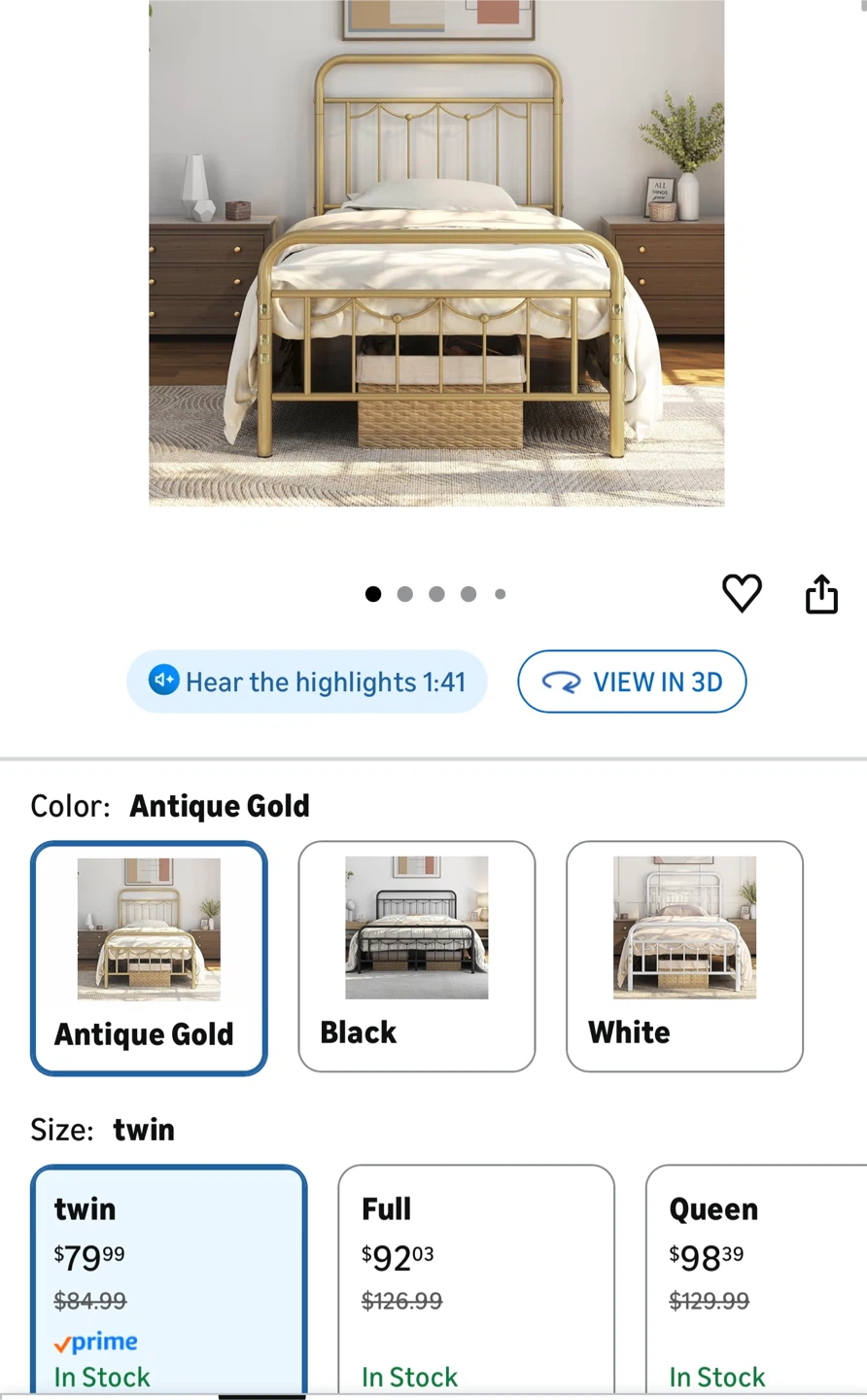 Twin Size Antique Gold Metal Bed Frame - photo 2
