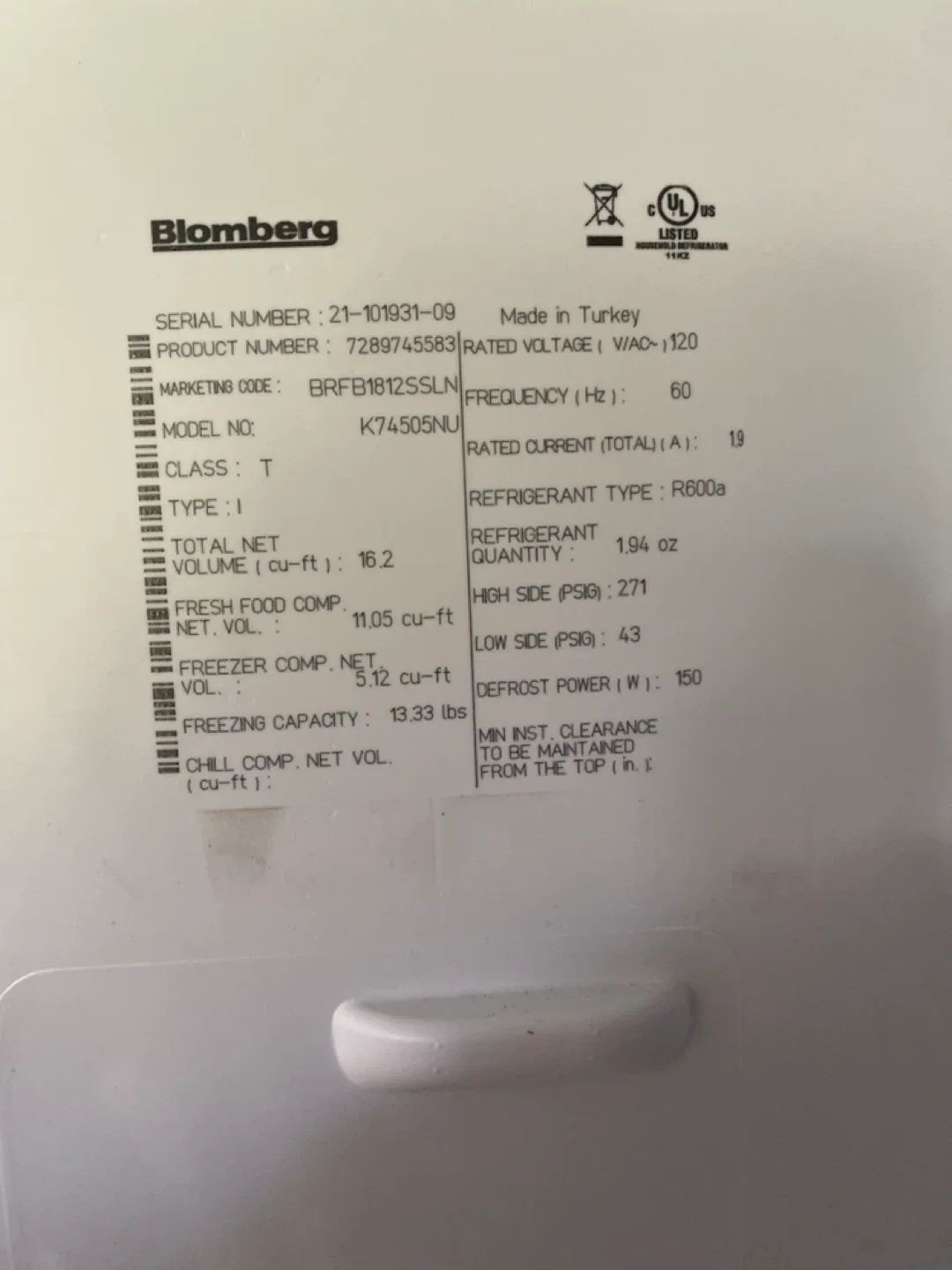 Blomberg K74505NU Refrigerator image indicator(5)